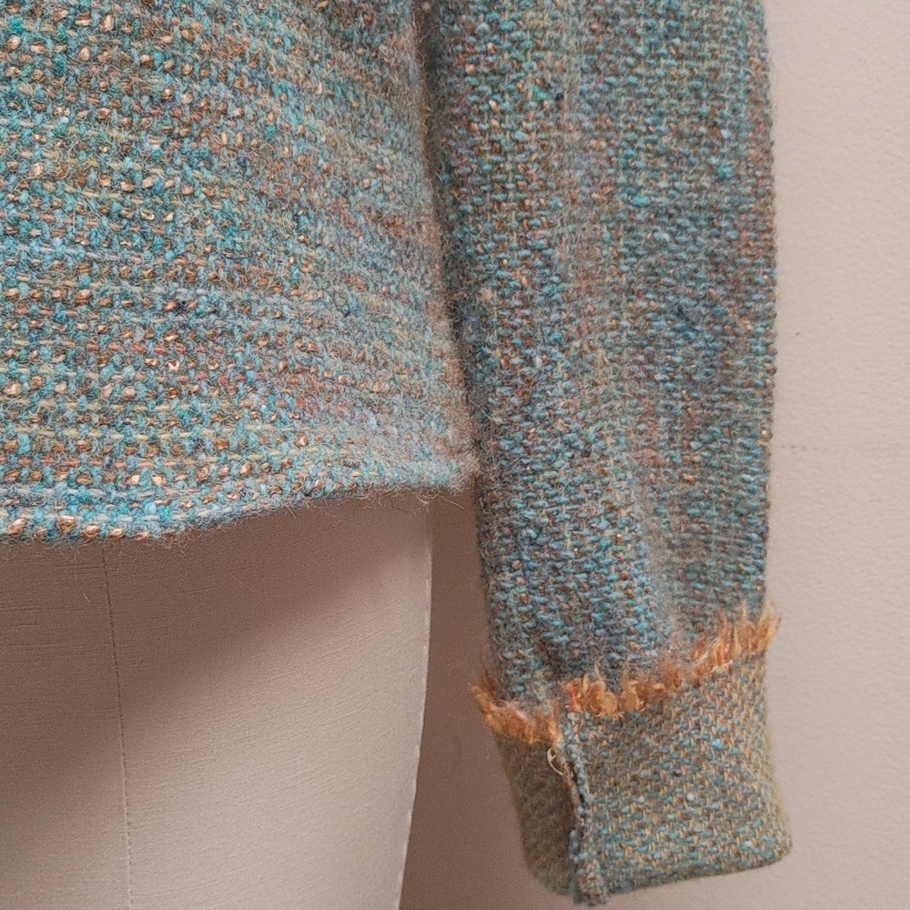OOAK Handwoven Wool Hoodie Turquoise & Gold - Picture 4 of 17